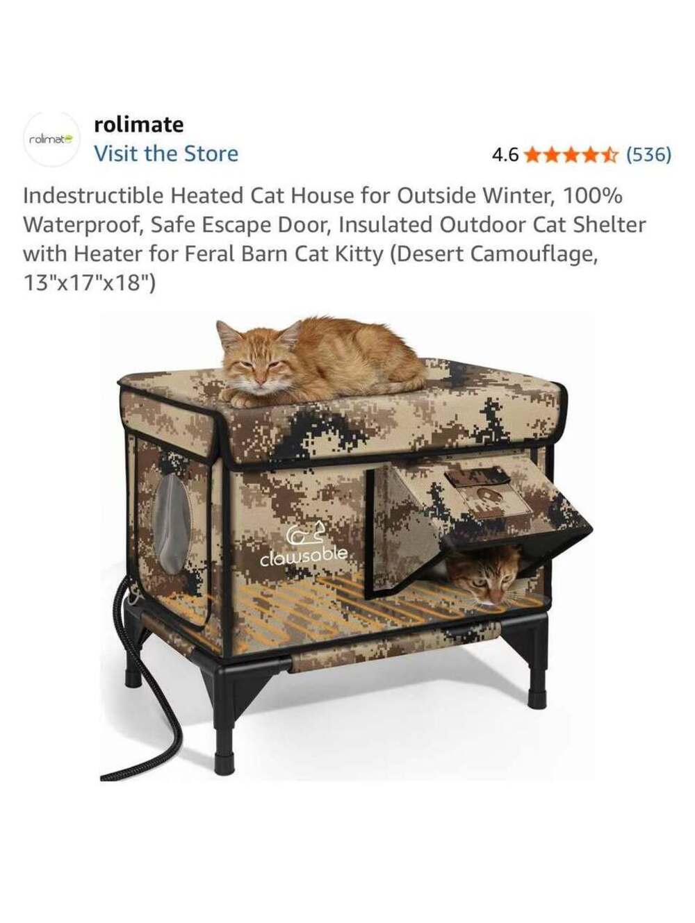 Indestructible Heated Cat House for Outside Winter 100% Waterproof